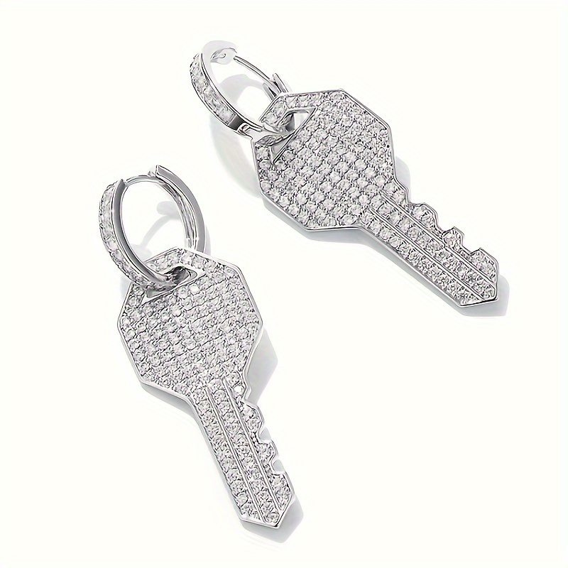 

Elegant Rhinestone Key Earrings, Alloy & Stainless Steel, Fashion Dangle Earrings For Women, Accessory, Uv-plated, No Feather,