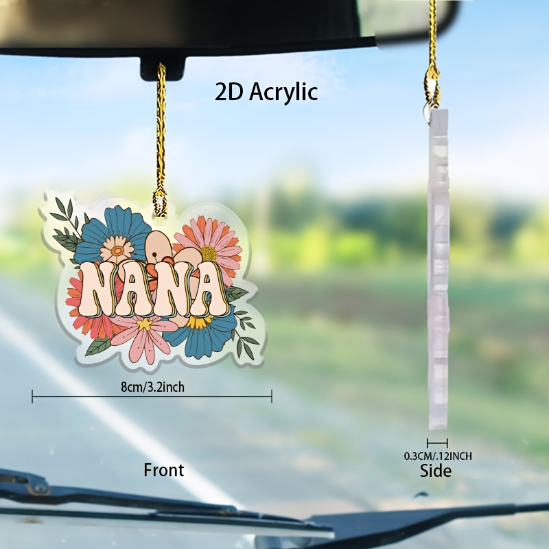 

Nana Floral Acrylic Hanging Ornament For Car Rearview Mirror - 1 Pc Decorative Pendant, Versatile For Keychains, Bags, And Mobile Phone Accessory, Ideal Friendship And Birthday Gift