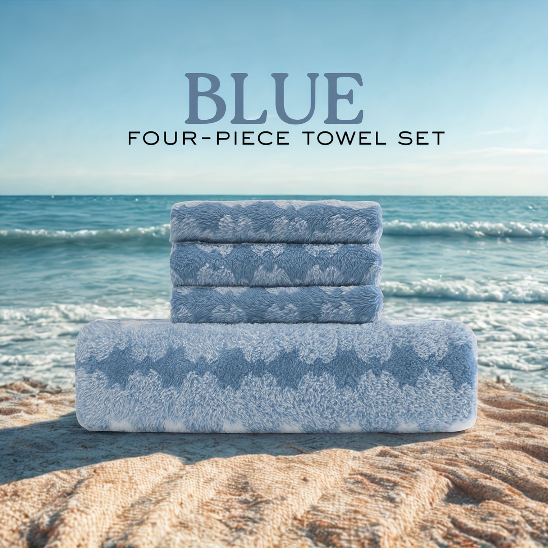 E-shop 4-teiliges Badetuch-Set - 1 extra großes Badetuch (180x90 cm | 71x35,5 Zoll) und 3 Handtücher (35x35 cm) - Farbenfrohes -Muster - Weich,