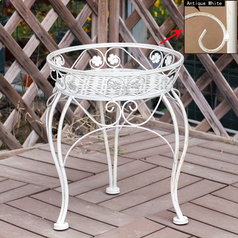 Creative Rustic Distressed Wrought Iron Flower Stool Planter Stand For Courtyard, Garden, Balcony, Flower Shop, And Café