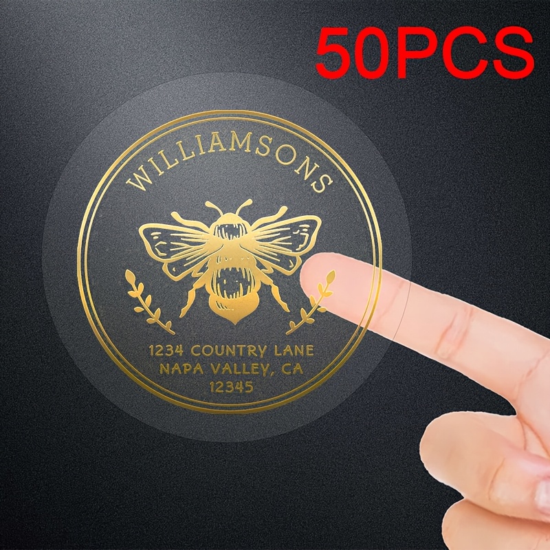 TEMU Custom Golden Transparent Stickers With Round Bee Pattern, Create Your Own Personalized Handmade Name, Suitable For Gifts, Holiday Parties -