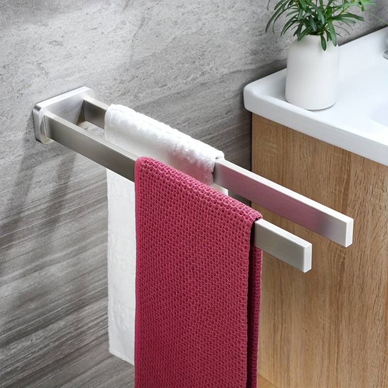 Dual Rod Towel Rack - Original Precision Threaded Silvery Bathroom Wall Mount With Full Set Of Installation Tools, Rustproof For Bathrooms And Kitchens