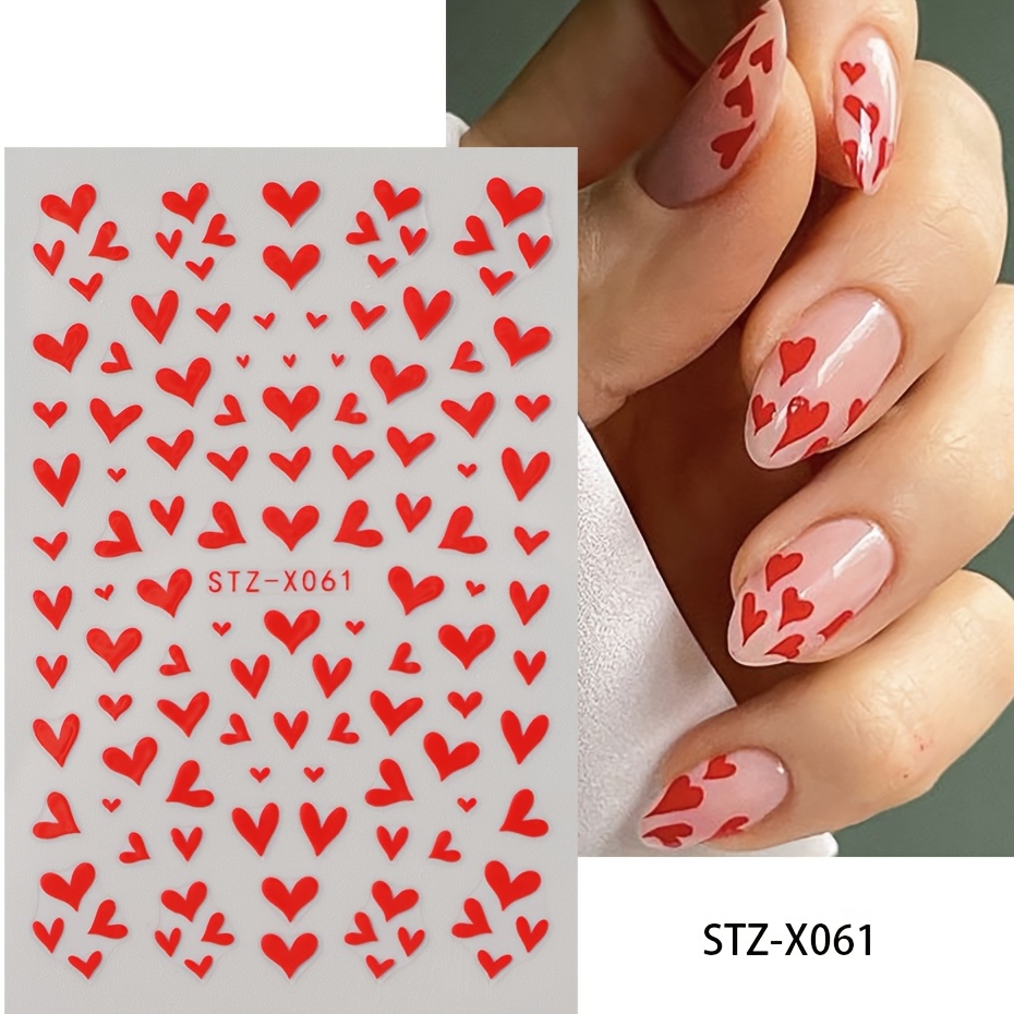 3d Nail Art Stickers Hearts Valentine's Day Nail Art Decal French Full Tips Adhesive Nail Decals Slider For Manicure