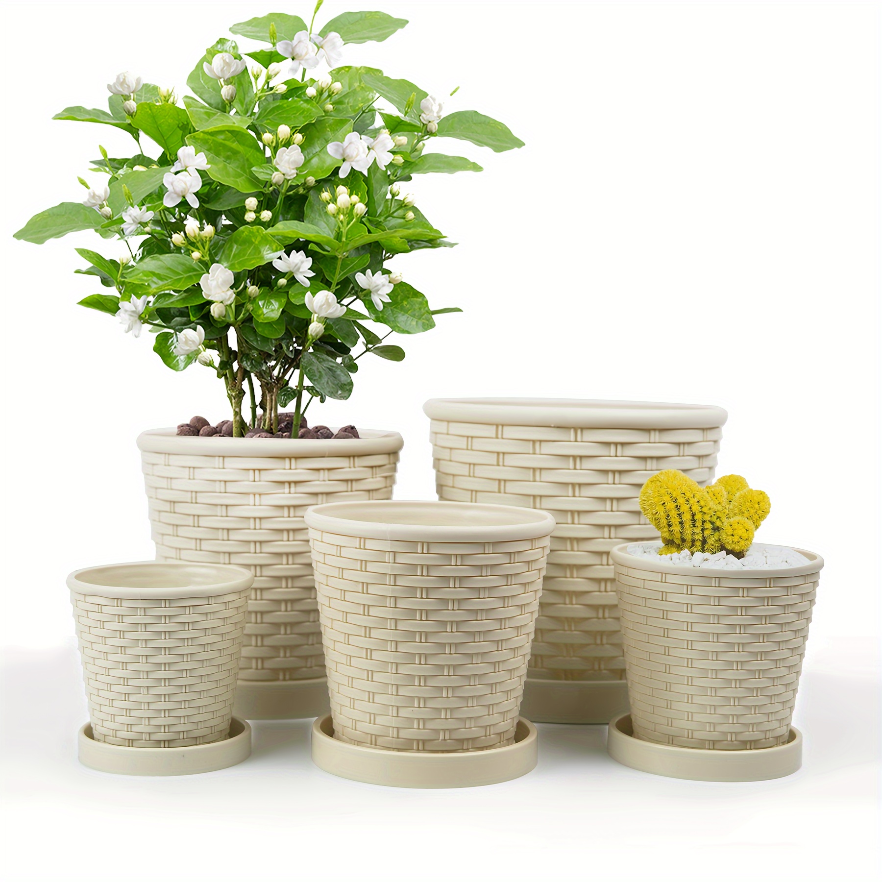 

A Set Of 5 Different Sizes, A Simple Bamboo Shaped Plastic Suitable For Indoor And Outdoor Decoration, Planting . (size: 7.7/6.7/5.3/4.5/3.9 Inches)