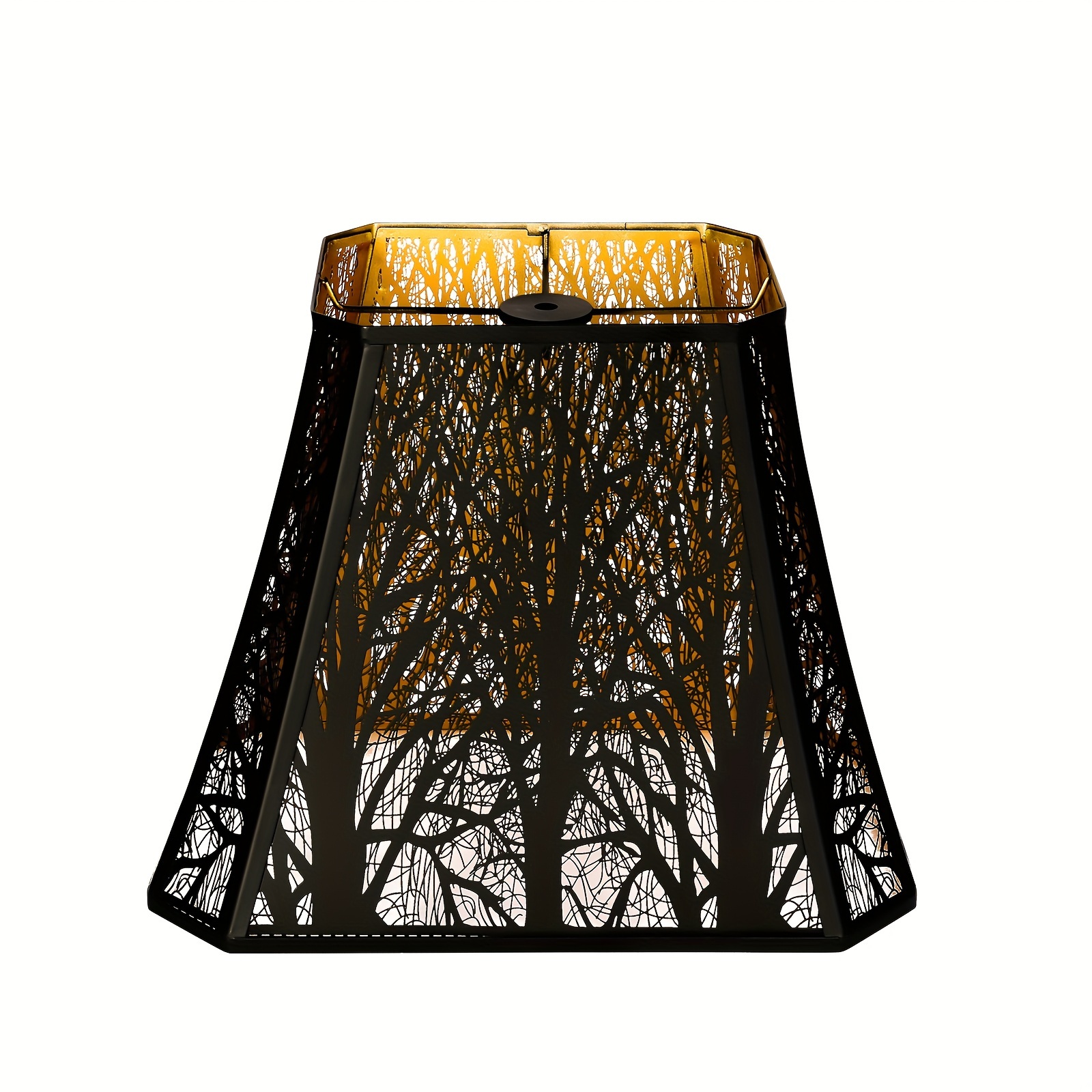 

1pc Rectangular Etched Wood Metal Lamp Shade, (black On The Outside, Gold On The Inside) 8"*11"*13.9