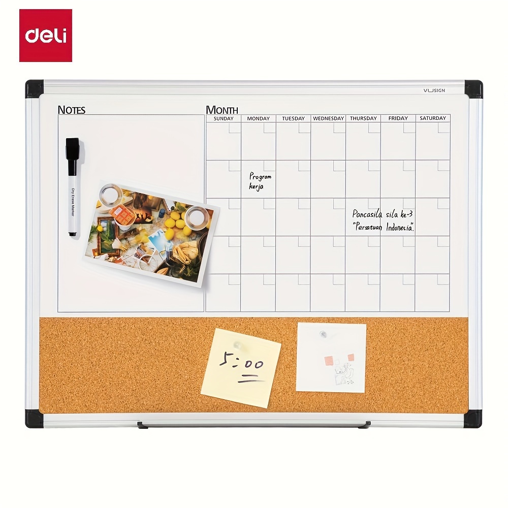 

Deli 1pc 18" X 24" Monthly Calendar Whiteboard Dry Erase Cork Board Combo, Planning Board, Silver Aluminium Frame