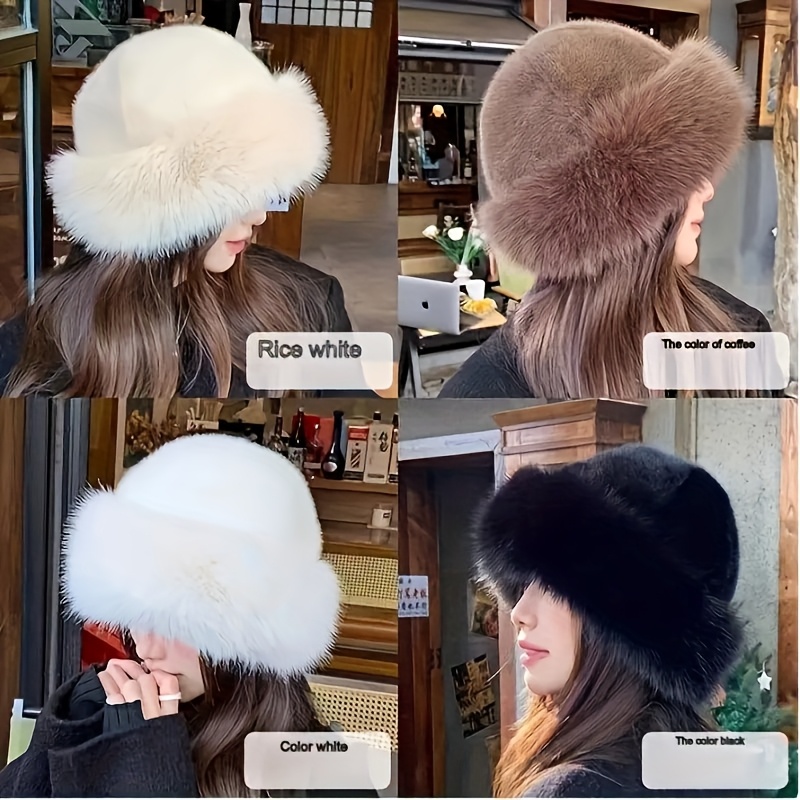 

Luxurious Large Fur Winter Hat - Soft, Warm & With Fox Fur Trim, Fit, Hand-washable - Elegant White, Cream, Black & Rice White Options For Festivals & Casual Wear