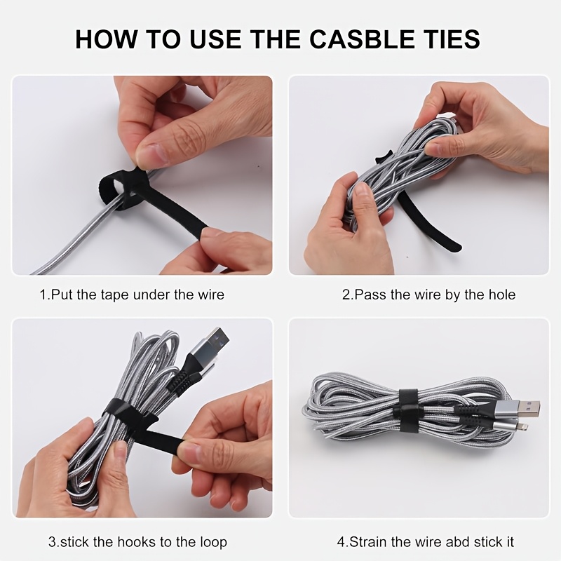 Multi-Coloured Reusable Hook and Loop Cable Ties, 100pcs