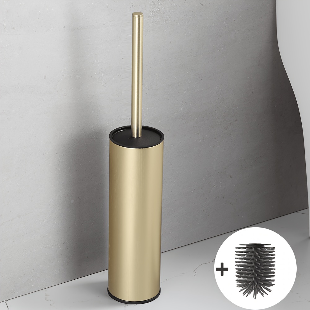 TEMU Brosse WC Métallique pour Maison, Base Cylindrique, Style Salle de Bain, Nettoyeur de Toilettes, 2 Têtes de Brosse Adaptées aux Toilettes