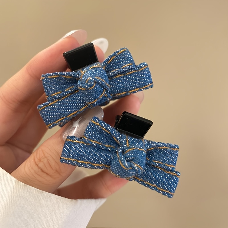 TEMU 2-pack Bow Hair Clips With Adjustable Straps - Mini Hair Claw Clips For Bangs, Updos & Braids, Cute Elegant Hair Accessories For Women & S,
