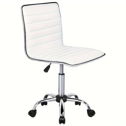 office desk chair adjustable task chair low back leather ribbed swivel chair armless home rolling vanity chair retro with wheels