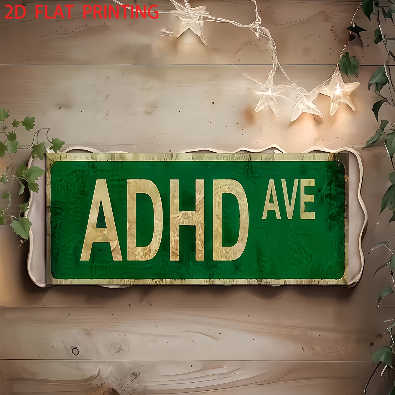 TEMU 2d Flat - Decorative Sign And Plague - 1pc - Adhd Ave" - Humorous, Retro Green Street Sign With Distressed Look, Suitable For Home, Bar, Cafe,