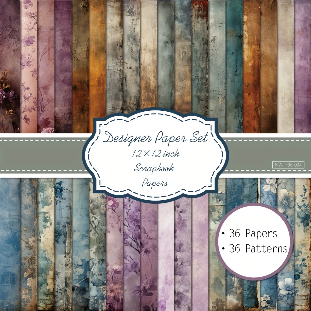 Blazinica Papirja za Scrapbooking, 36 Listov 12" x 12", 36 Različnih Vzorcev, Umetniški Papir za Izdelavo in Dekoracijo Ozadij - Starinski z