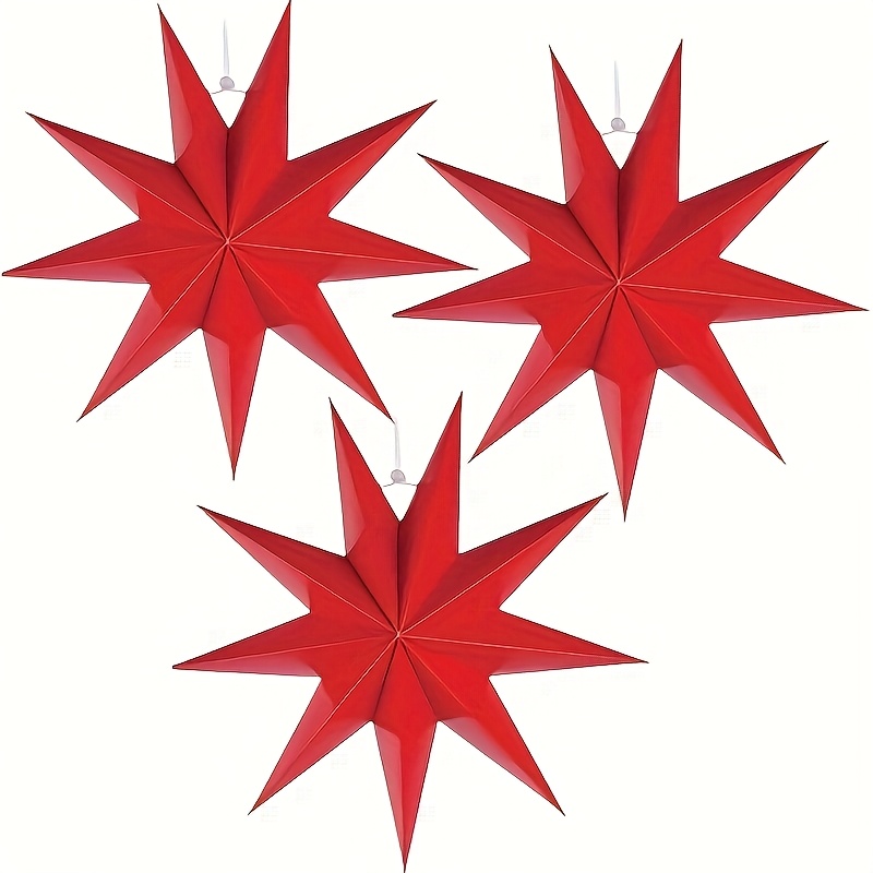 TEMU 3pcs Nine-pointed Star Decorations - Elegant Hanging Lantern-like Ornaments, No Electricity Needed, Lightweight Party Decor For Christmas,