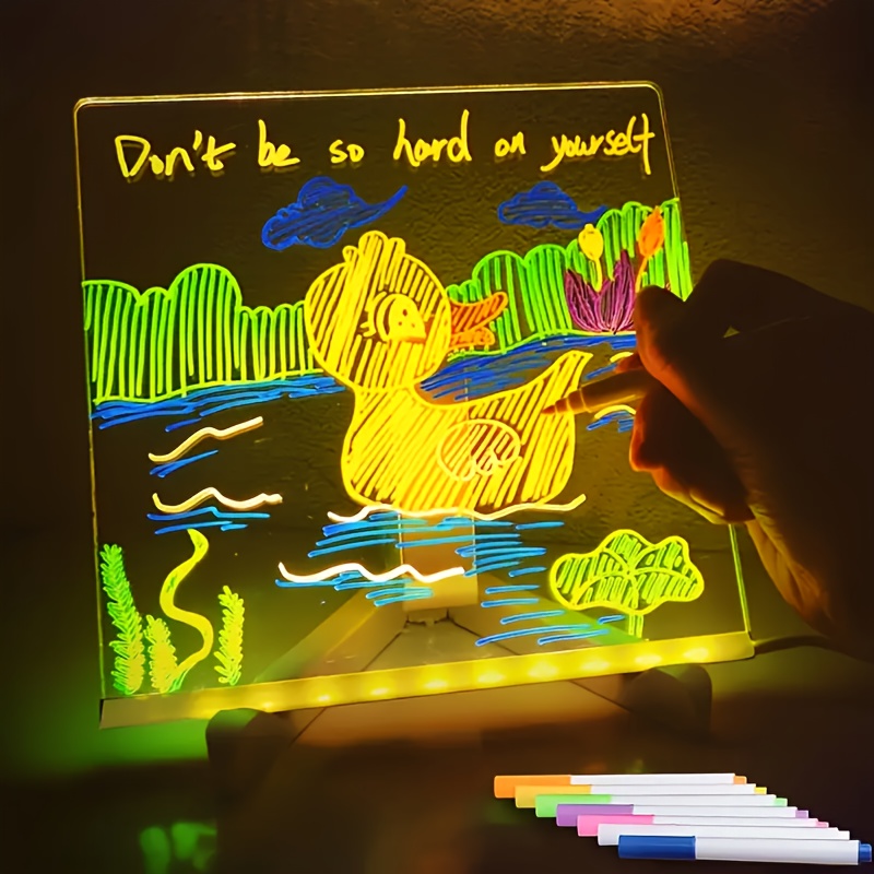 1pc usb-powered led light-up drawing board with stand - birthday party decorations, message board, drawing board, usb-powered led lighting for home, office, classroom, birthday party decor - no batteries needed, portable desk organizer gift for artists & students, office desk accessory,   design, button control operation, light up cake topper, lamp for bedroom, night light Product details 8