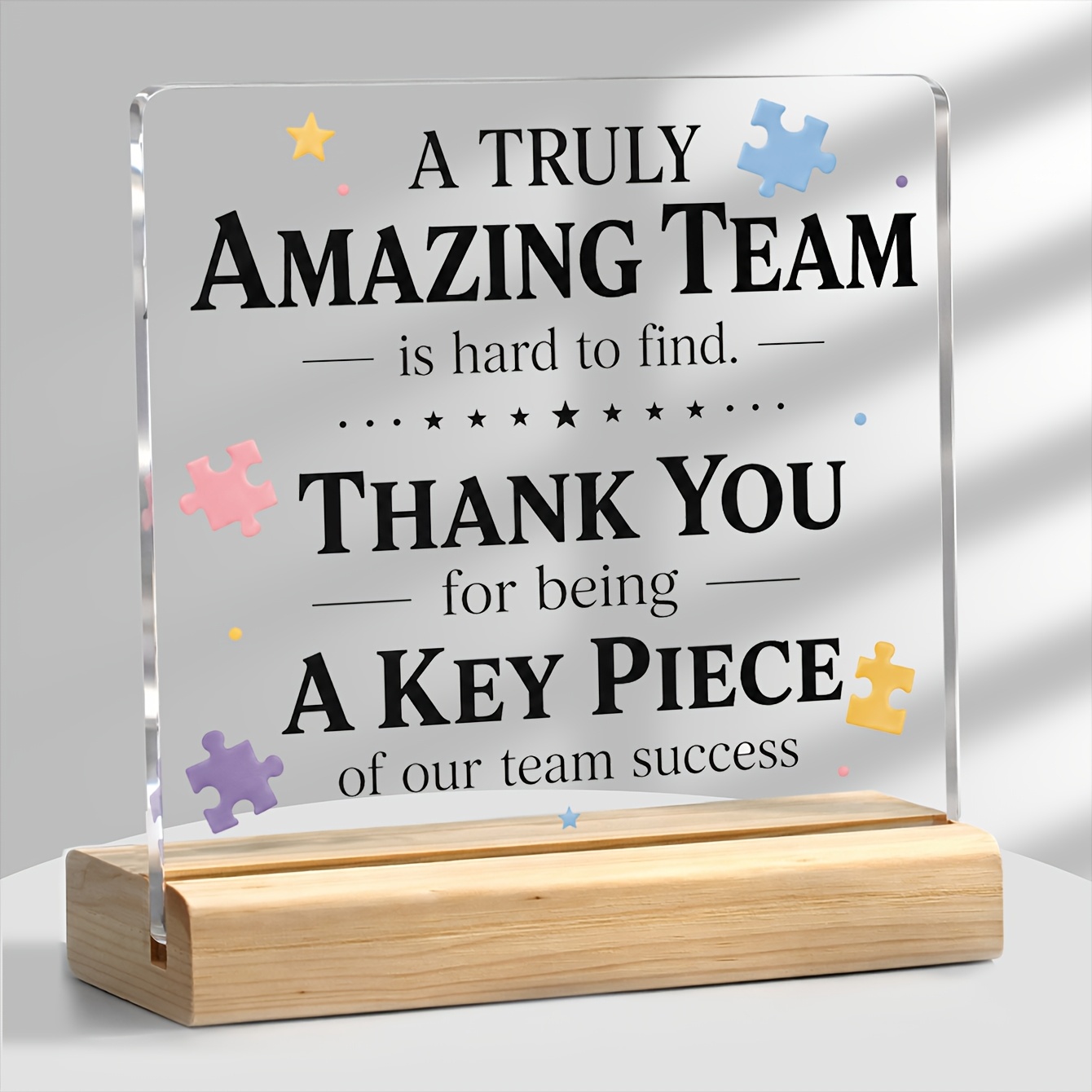 TEMU 2d Flat, 1pc Team Appreciation Gift Decorative Sign Plaque Acrylic Puzzle Piece Desk Sign Wood Base Coworker Employee Office Decor Shelf Decor