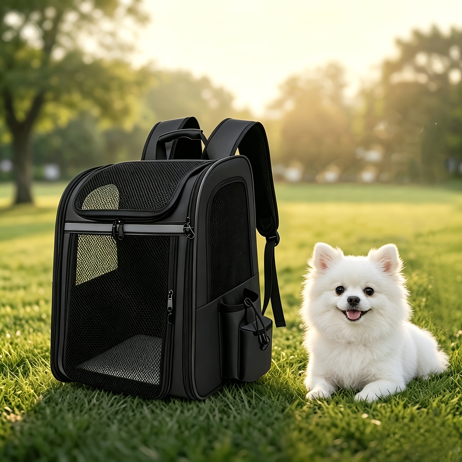 TEMU Foldable Escape-proof Backpack Suitable For Carrier - Large Capacity & Nylon Carrier With Breathable Mesh Windows, Foldable For Airplane,, Vet -