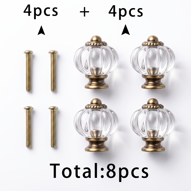 TEMU 4pcs Of 022 Transparent Pumpkin Handles + 4pcs Of 4x25 Handle Screws, Totaling 8pcs. European-style Transparent Pumpkin Handles For Vintage