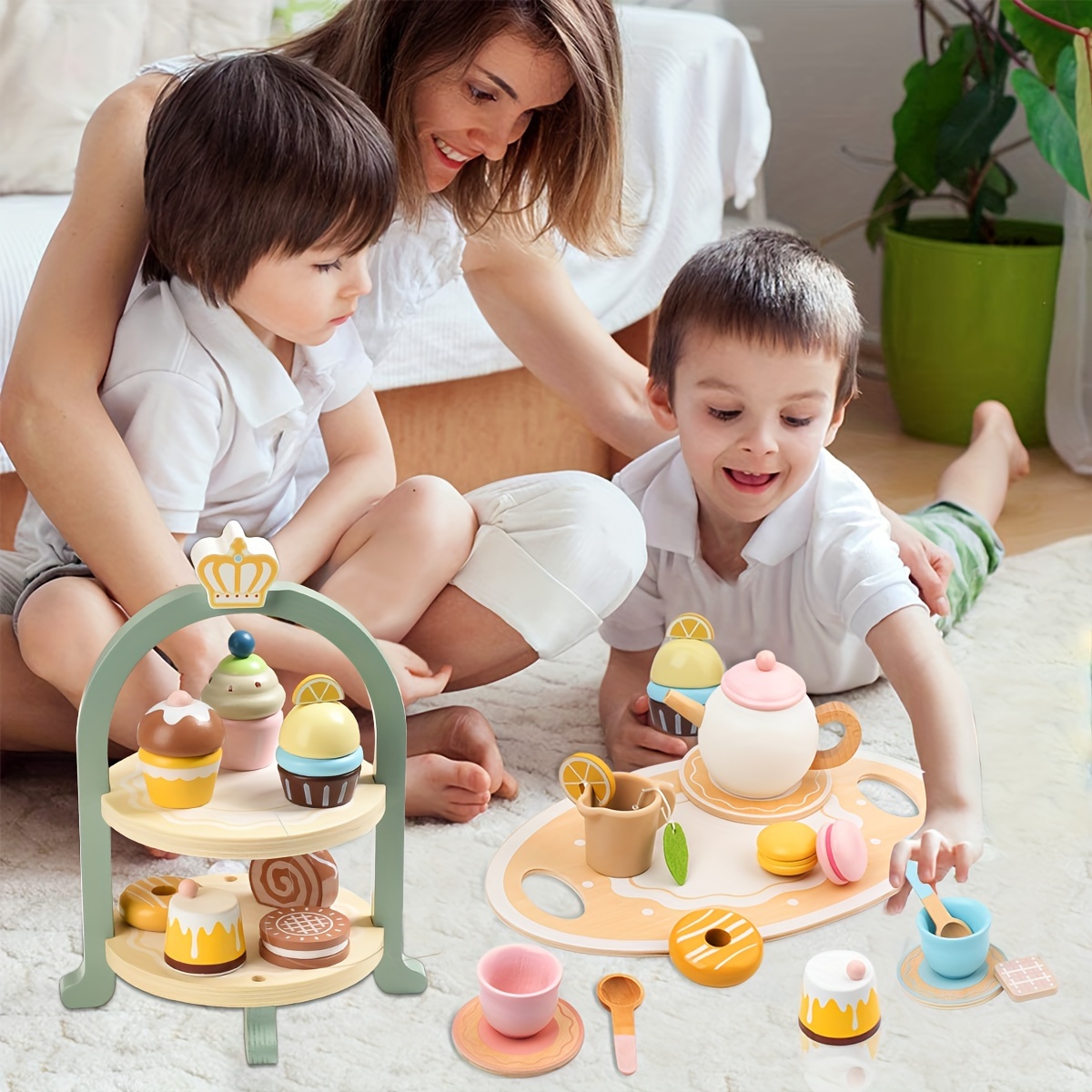 Creative Fun Deluxe Wooden Tea Party Playset For Kids Includes Cake ...