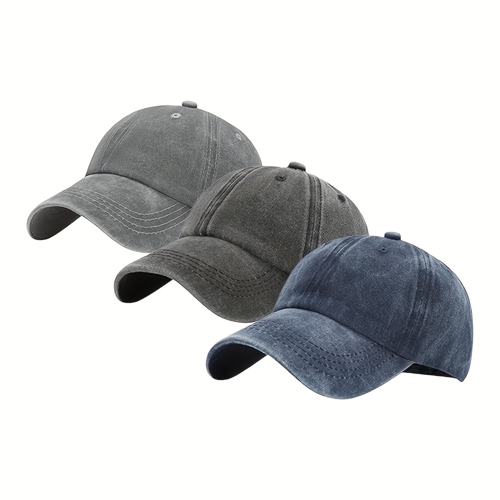 3pcs Low-profile Adjustable Snapback Dad Hats, Unisex Baseball Caps In Washed Black, Navy Blue, And Gray