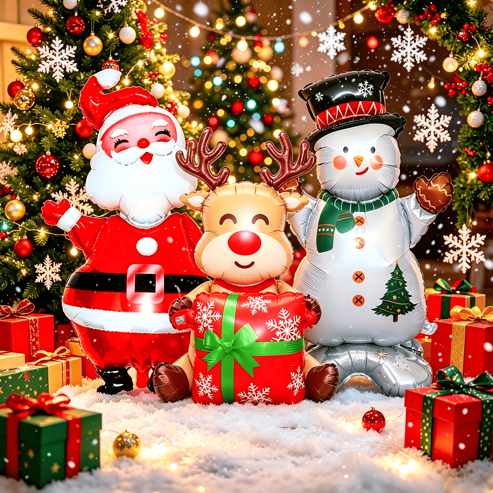 TEMU 3pcs/set Christmas Balloon, Santa Claus, Christmas Snowman, And Christmas Reindeer Foil Balloons For Xmas Home Party Decorations