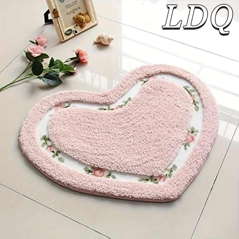 

1pc Pretty Floral Rose Heart Shape Bathroom Mat, Super Soft Shaggy Rug, Floor Decoration Carpet, Great For Bathroom, Living Room, Toilet, Hotels Supplies Eid Al-adha Mubarak