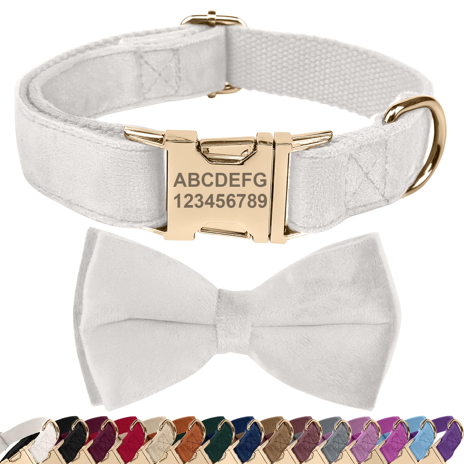 TEMU Personalized Custom Dog Collar With Bow Tie Accessory 2pcs Set, Velvet With Laser-engraved Alloy Breakaway , Custom Name And Phone Number, Soft