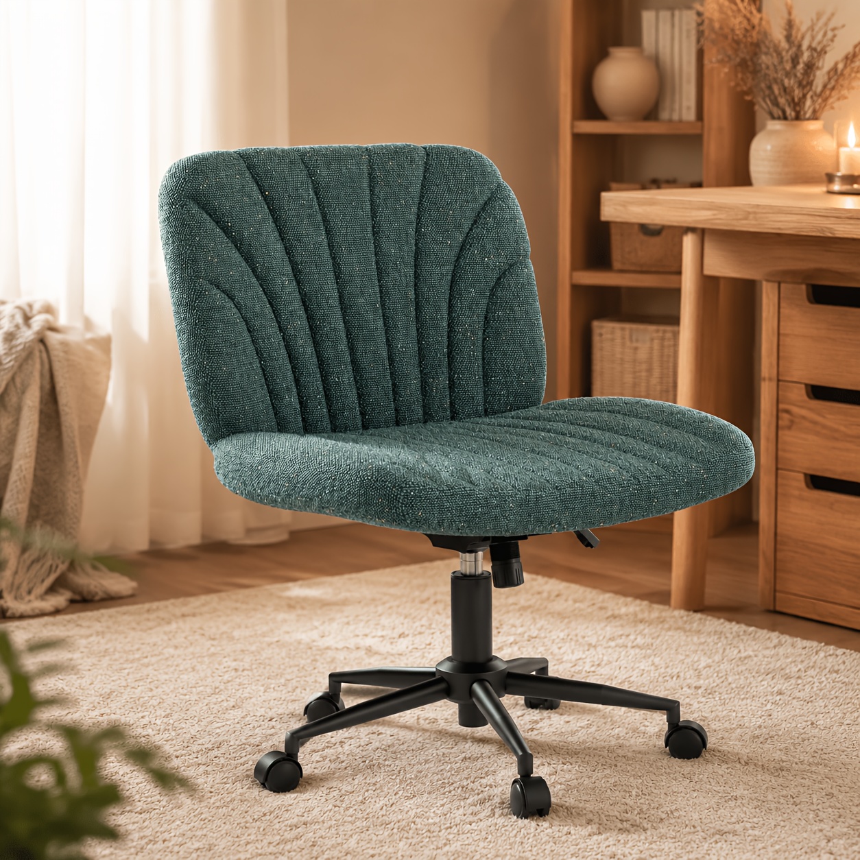 Image of Swivel Desk Chair Without Armrests, Large Soft Cushion, Height-adjustable, Office Chair For Cross-legged Sitting, Meditation, Dressing Table & Bedroom, Silent Casters