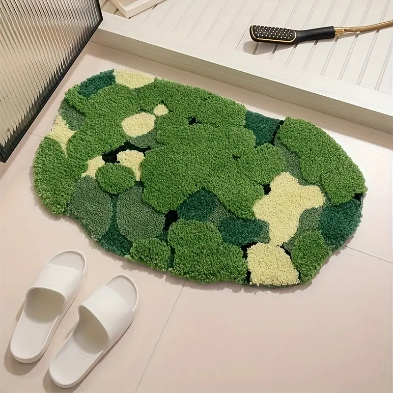 ultra soft plush moss shaped bath mat with non slip tpr backing super absorbent polyester machine washable rectangular rug for bathroom decor Product details 2