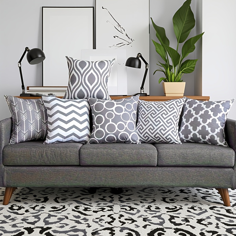 6pcs Contemporary Geometric Pattern Throw Pillow Covers, Cushion Cases For Room, Bedroom, Hallway, Sofa, Bed Decor, Single-sided Print, Zipper Closure, Machine Washable
