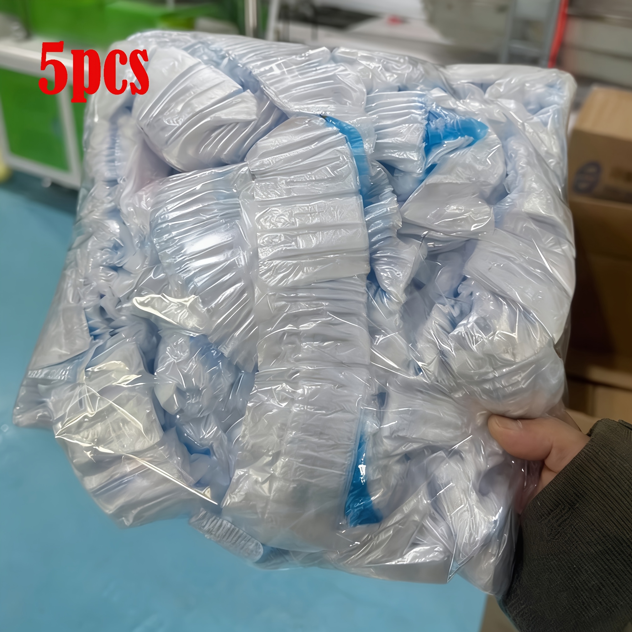 Image of 5pcs Extra Large Elastic Opening Plastic Sheet, 204.72in × 110.24in, Disposable Plastic Material, Easy Setup, Temporary Removable Use For Bed, Sofa, Cabinet, And Household Items