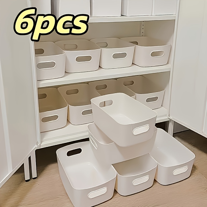 TEMU 6pcs Multi-functional White Storage Box Set - Stackable Plastic Storage Bins, Cosmetic Storage Baskets, Plastic Miscellaneous Storage Baskets,