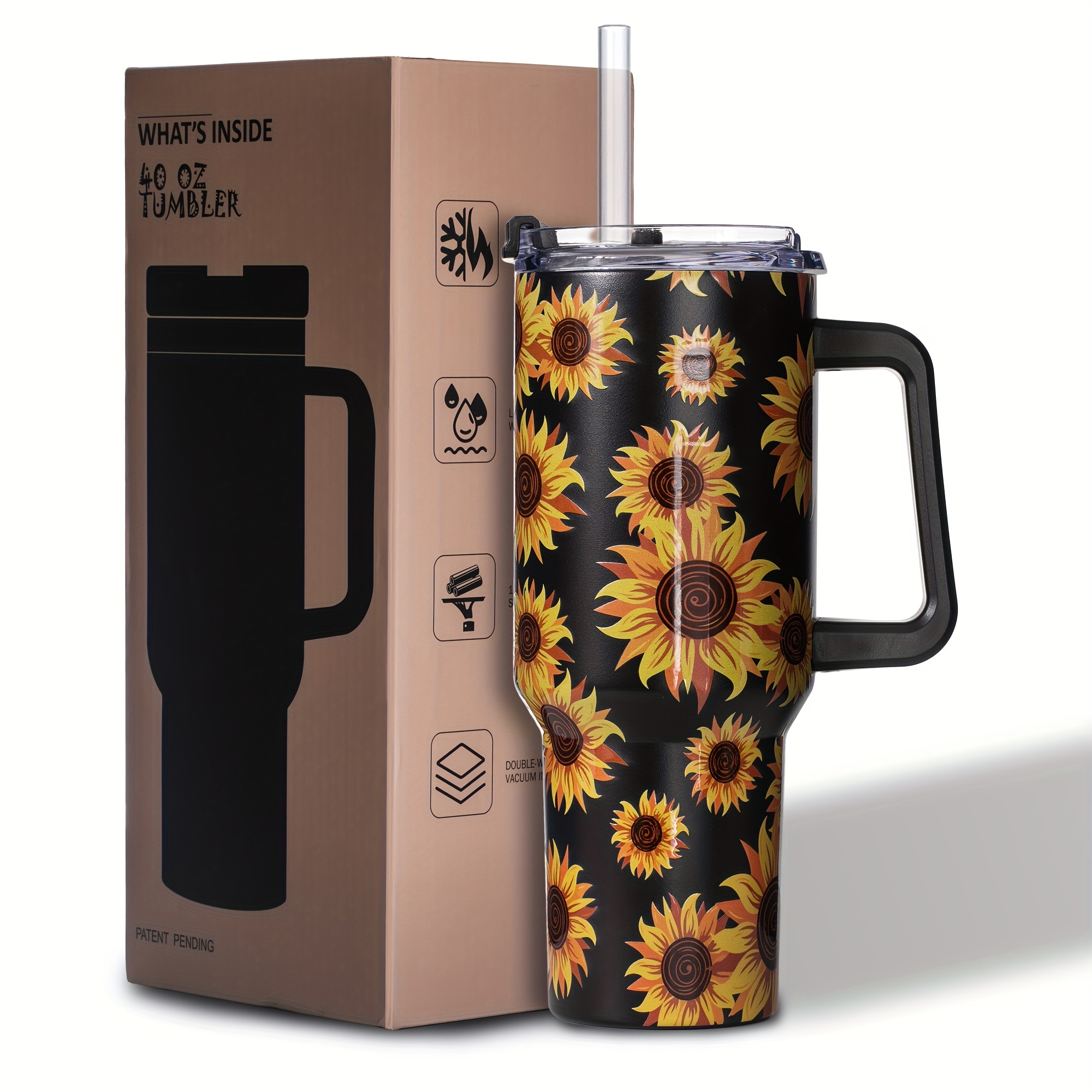40oz Gome Sunflower Tumbler - Stainless Steel with Straw & Lid