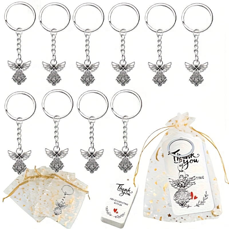 Image of [30pcs/10set Silvery Keychain Favors] 30pcs, Silvery Charm Keychain Favor, Baptism Party Favors With Moon Star Organza Bags Thank You Tags For Gifts