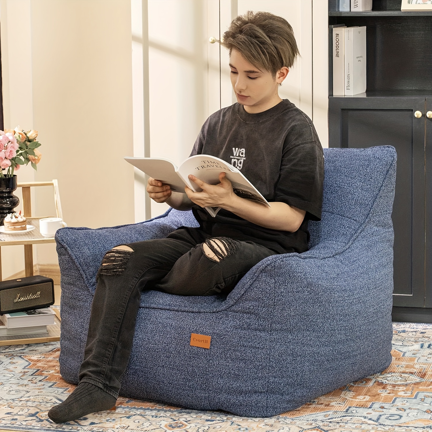 ergonomic memory foam bean bag chair cozy suede lounger Temu - Main Image