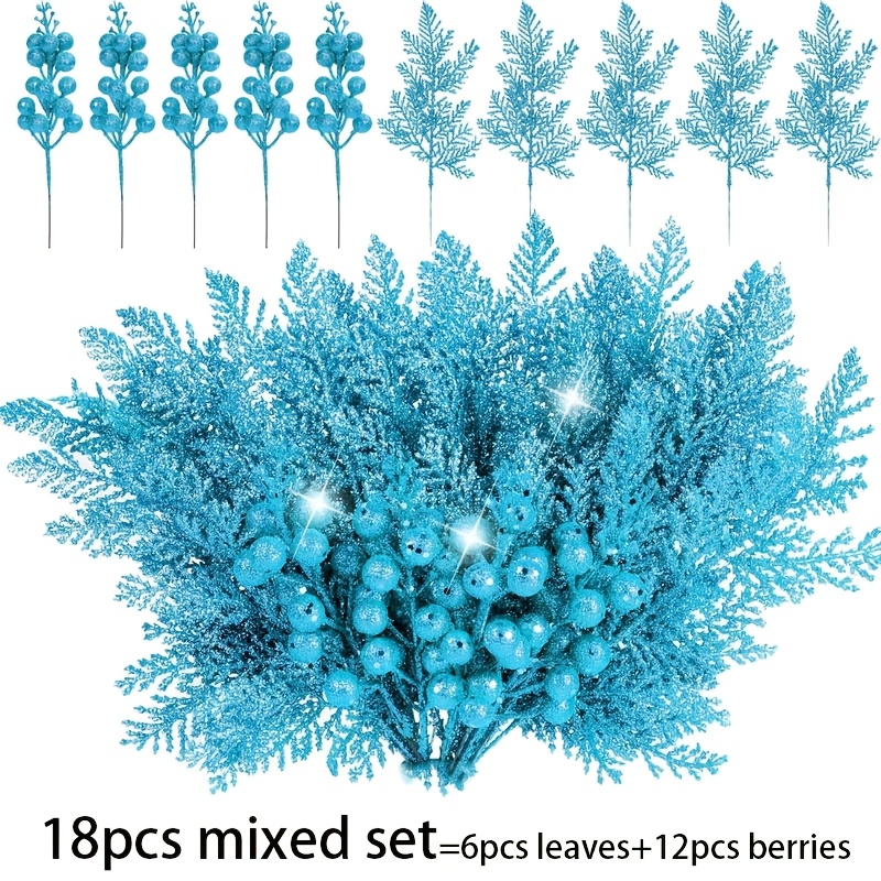 TEMU 18pcs Set Of Artificial Glitter Pine Needle Plants, Christmas Tree Ornaments For Holiday Winter Wonderland, Weddings, New Year's Eve, Birthday