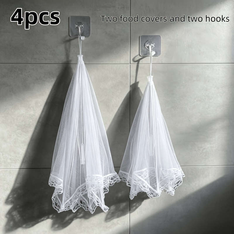 TEMU 4pcs Set: 2 Food Covers + . Pop- Covers Sizes, Large And Small. Foldable Mesh Food Tent, Reusable And Washable Dust Cover. Suitable For Outdoor
