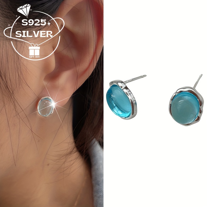 

A Pair Of 925 Silver Earrings, Featuring Oval-shaped Stones, Weighing Approximately 2.2g. A Luxurious And Perfect Gift For Anniversaries, Suitable For Wear Or Parties.