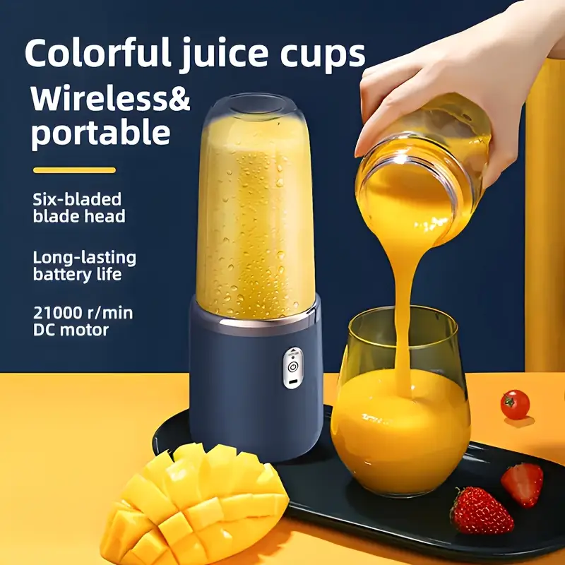 juicer portable usb rechargeable cup with with two removable food grade abs round juicing cups and a cap push button control for on the go juices shakes and more gift giving details 8