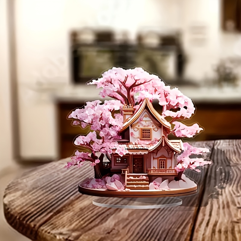 

2d Flat 1pc 2d Bohemian Style Acrylic Cherry Tree House - Tabletop Decoration - Indoor Home Decor - No Power Required - Suitable For Room Arrangements