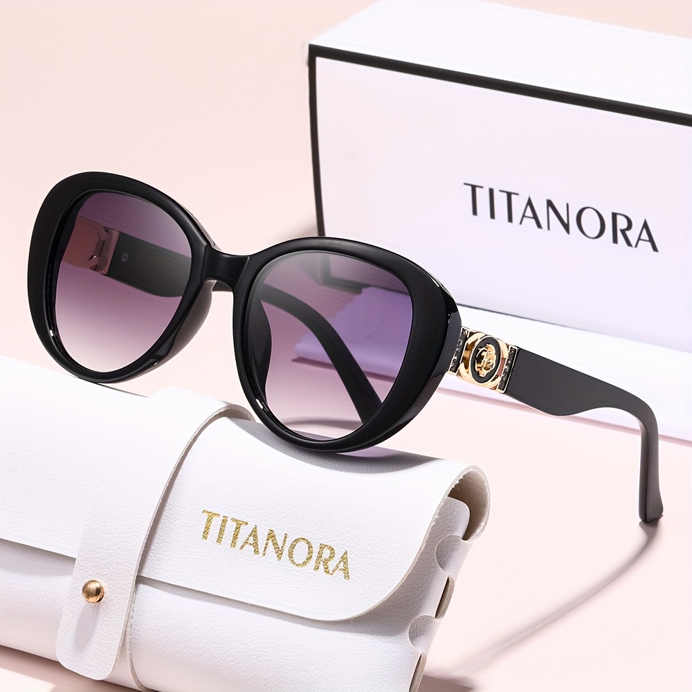 Fashionable Large Gradient Cat Eye Glasses | Durable Pc Frame With Metal Hinges, Includes Cleaning Cloth And Case, Ideal For Driving, Parties, - Titanora
