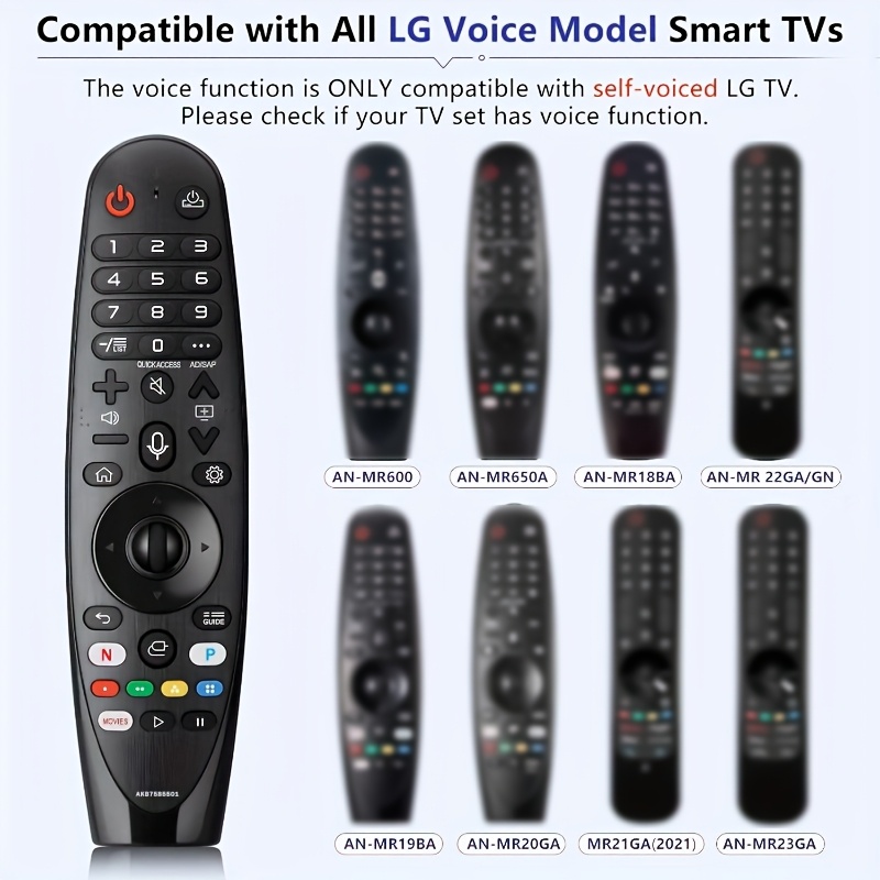 Control remoto de reemplazo Voice Magic para televisores inteligentes LG - AN-MR20GA, conexión inalámbrica, reconocimiento de voz, compatible con múltiples modelos LG, incluyendo series OLED, NanoCell y 4K UHD