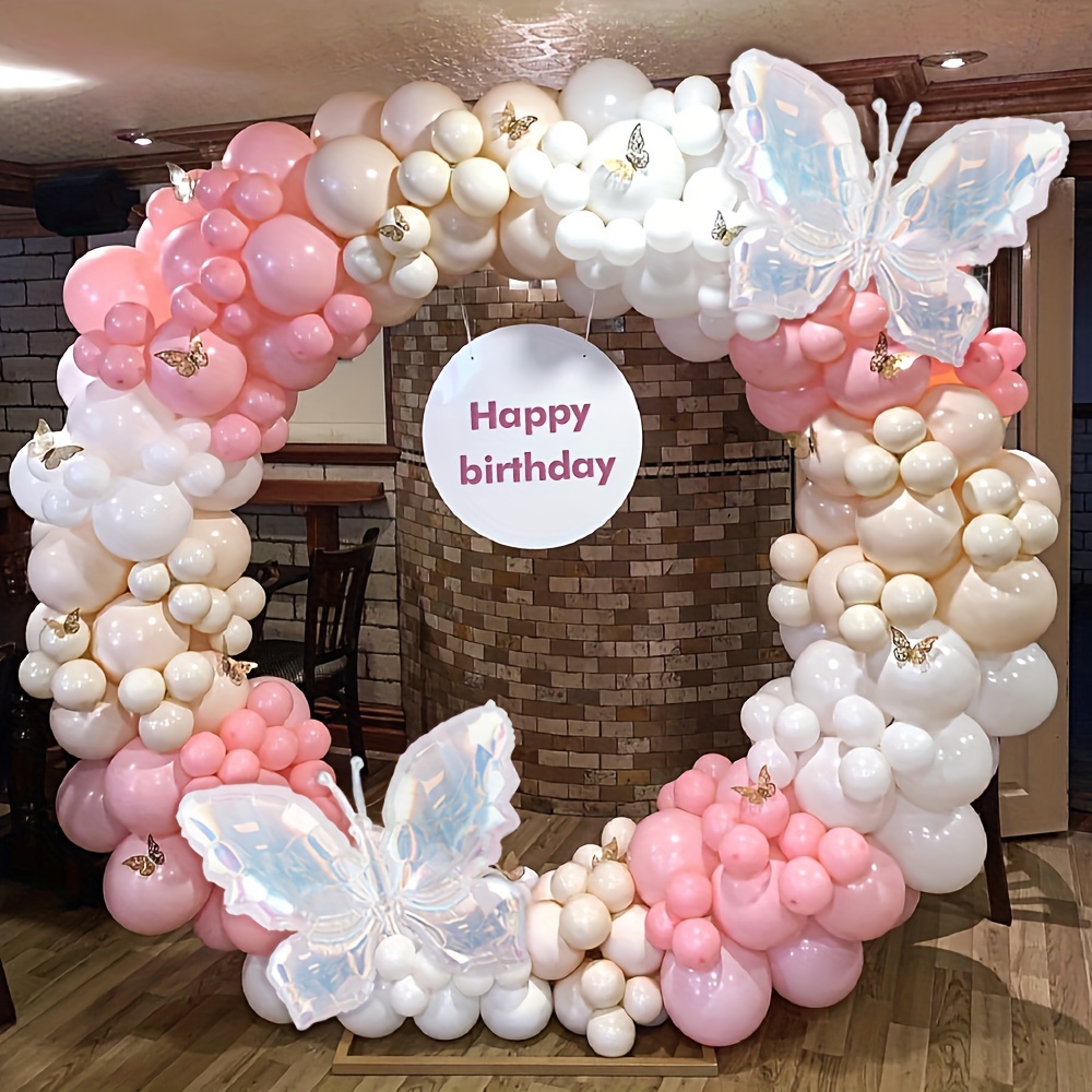 

128-piece Blush, White & Nude Balloon Kit With Vibrant Butterfly Garland - Perfect For Valentine's Day, Boho Weddings, Anniversaries, Birthdays & Princess Themed Parties