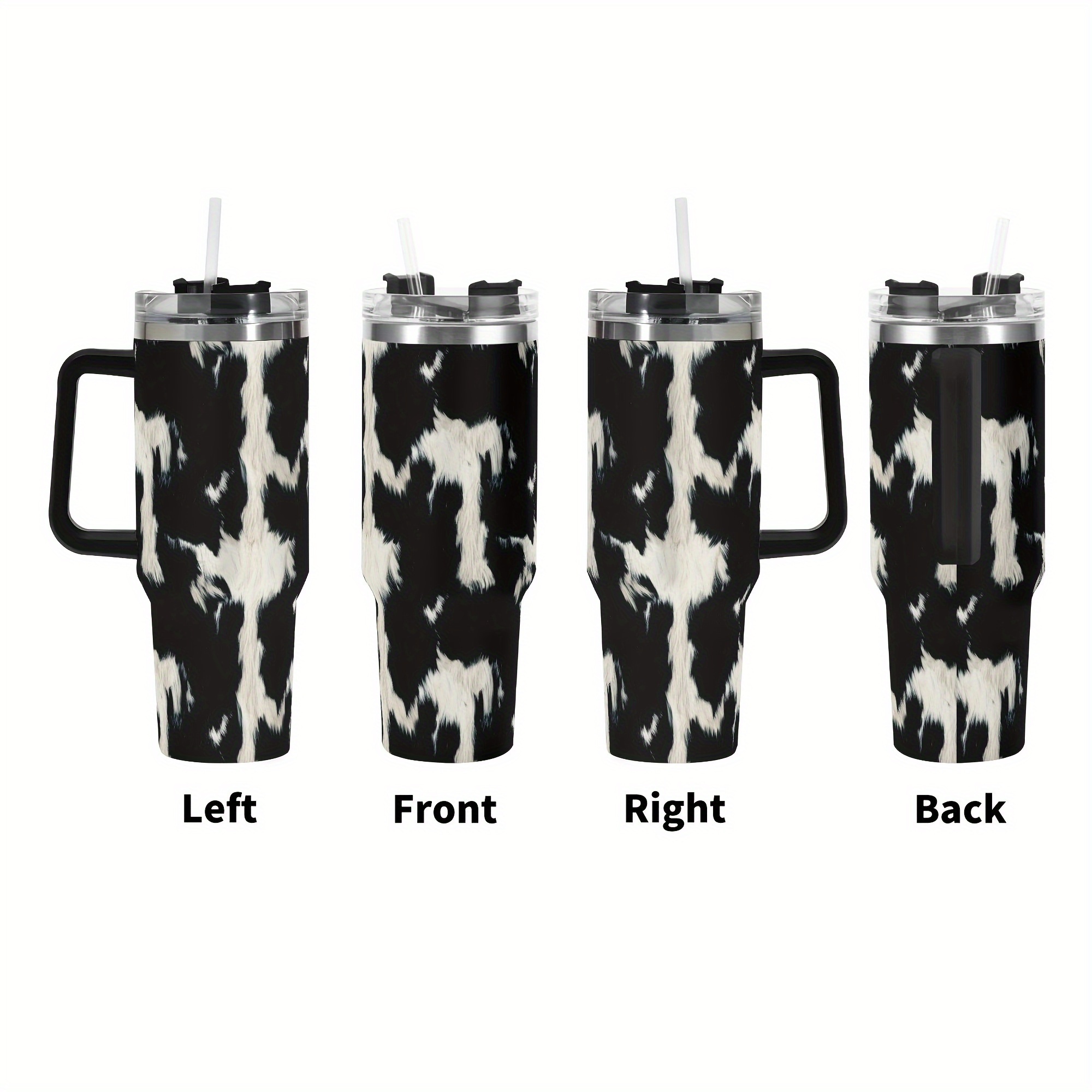 

40oz Cow Print Stainless Steel Insulated With Handle & Straw Lid - Reusable, Travel Mug For Car, Home, Office, Outdoor, Fitness - Perfect Gift For Birthdays, Christmas, Halloween