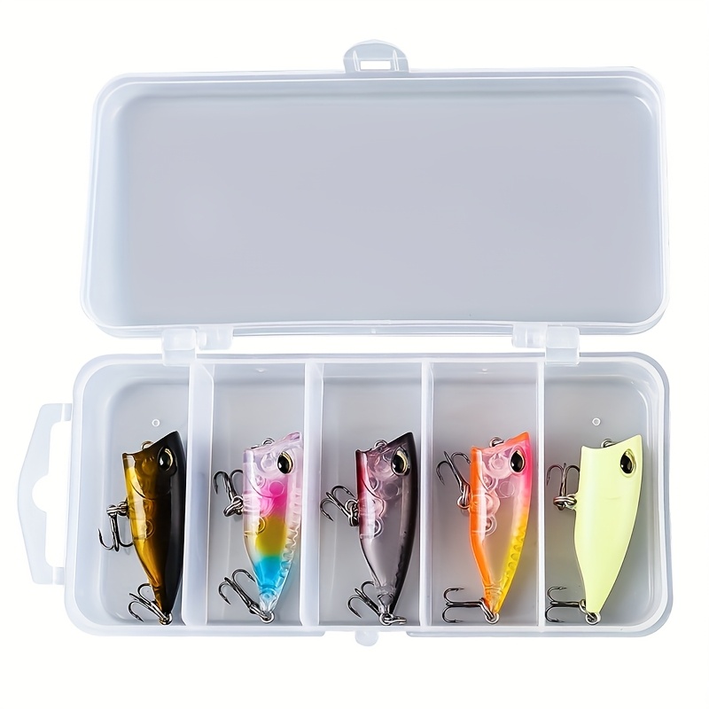 TEMU 5pcs Fishing Popper Bait, Crawling, 4cm Lure Surface, Abs Sound Beads When Hitting Water, Plastic Hard Bait, Fake Bass Bait, Colorful Bait, Bass Bait Fishing Hard Bait