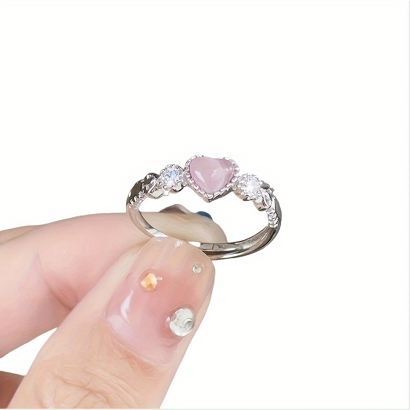 Adjustable Heart Ring with Pink Gemstone & Accents Copper Jewelry