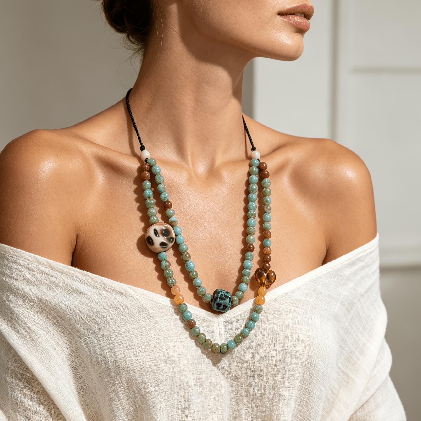 Bohemian Double Layer Faux Stackable Long Necklace