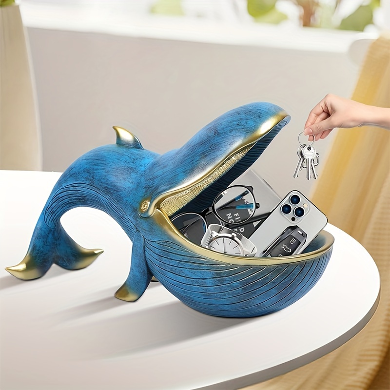 

Whimsical Whale Resin Statue - Versatile Candy Dish & Key Bowl, Artistic Tabletop Decor With Unique Big Mouth Design, Perfect For Nautical Home Accent