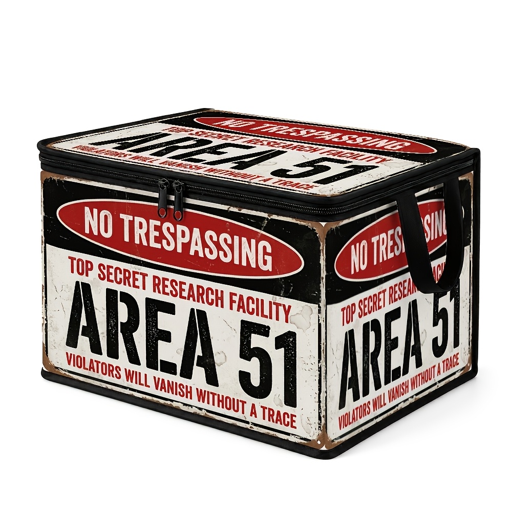 TEMU 1pc Warning: Retro Printed Closure Storage Box With Cover. Made From Durable Materials, This Box Is Perfect For Organizing Closets, Storing