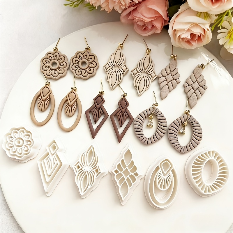 TEMU Set Of 6 Bohemian-inspired Geometric Floral Cutters For Polymer Clay Earrings Molds For Handmade Jewelry Creation, Vintage-style Earring Crafting Tools, Great Option For Art And Craft Lovers